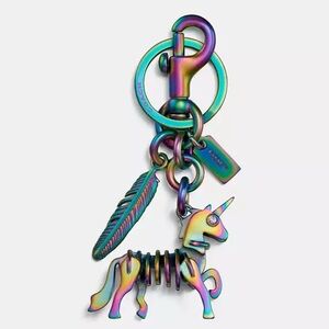 NEW Coach Oilslick Iridescent UNI BAG CHARM Key Chain 22949 Unicorn
